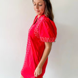 Puff Sleeves Embroidered Shift Dress