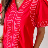 Puff Sleeves Embroidered Shift Dress