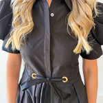 Pull Waist Pleated Mini Dress - Black