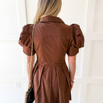 Pull Waist Pleated Mini Dress - Chocolate