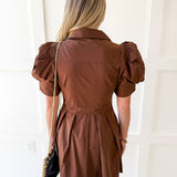 Pull Waist Pleated Mini Dress - Chocolate
