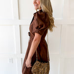 Pull Waist Pleated Mini Dress - Chocolate