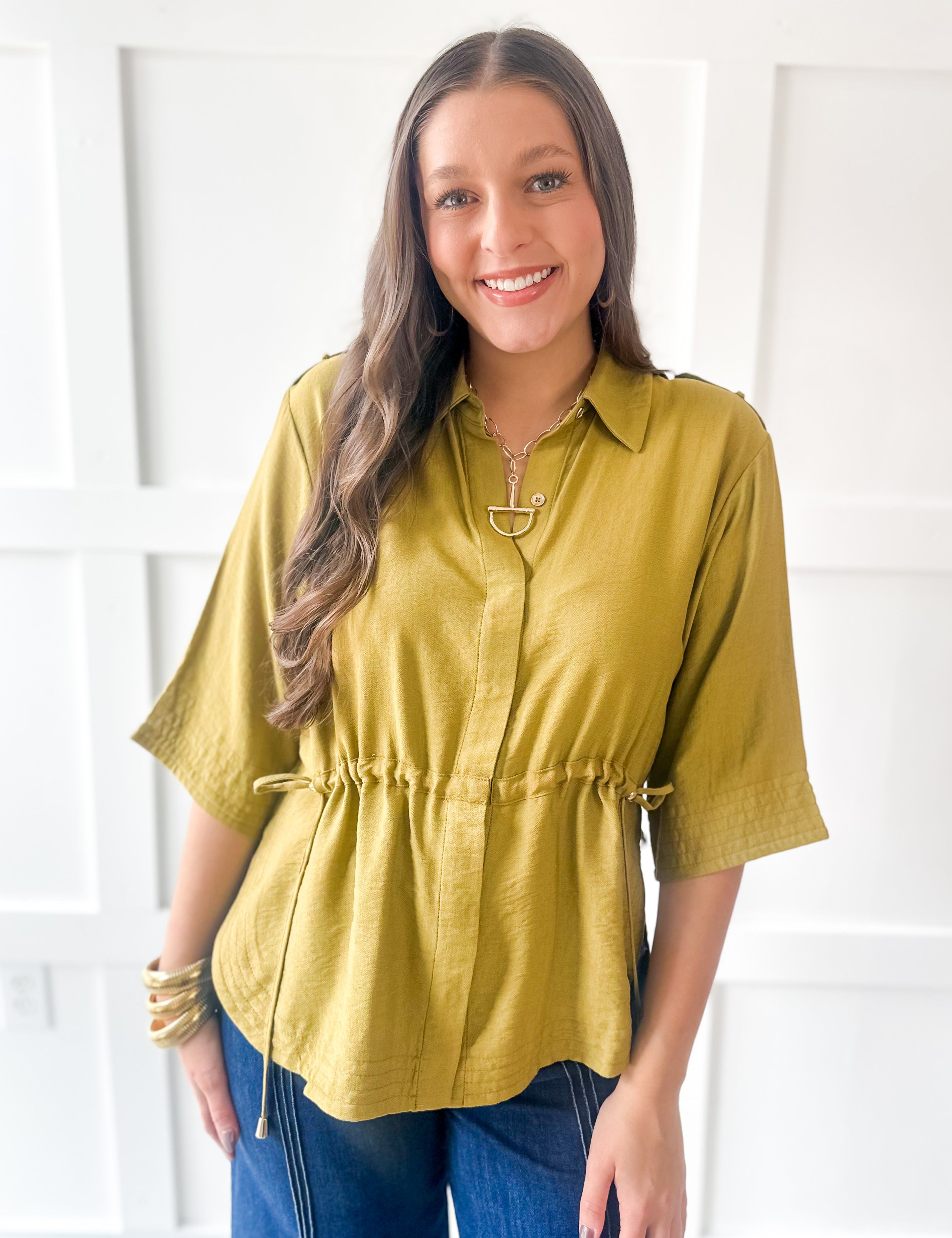 Pull Waist Utility Shirt - Olive
