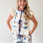 Quilted Embroidered Top & Short Set - Navy