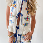 Quilted Embroidered Top & Short Set - Navy