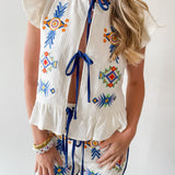 Quilted Embroidered Top & Short Set - Navy