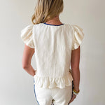 Quilted Embroidered Top & Short Set - Navy