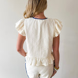 Quilted Embroidered Top & Short Set - Navy