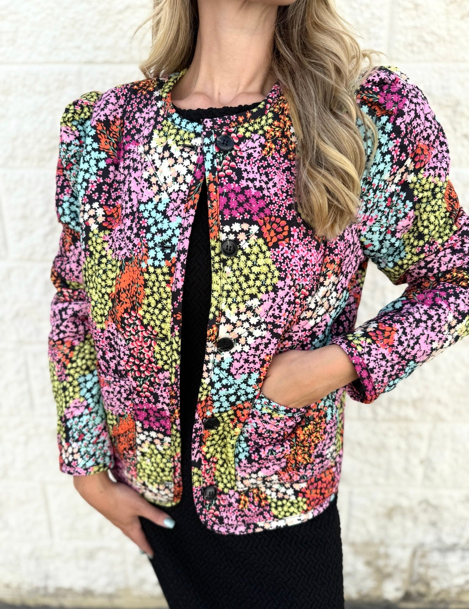 Quilted Puff Sleeve Jacket - Black