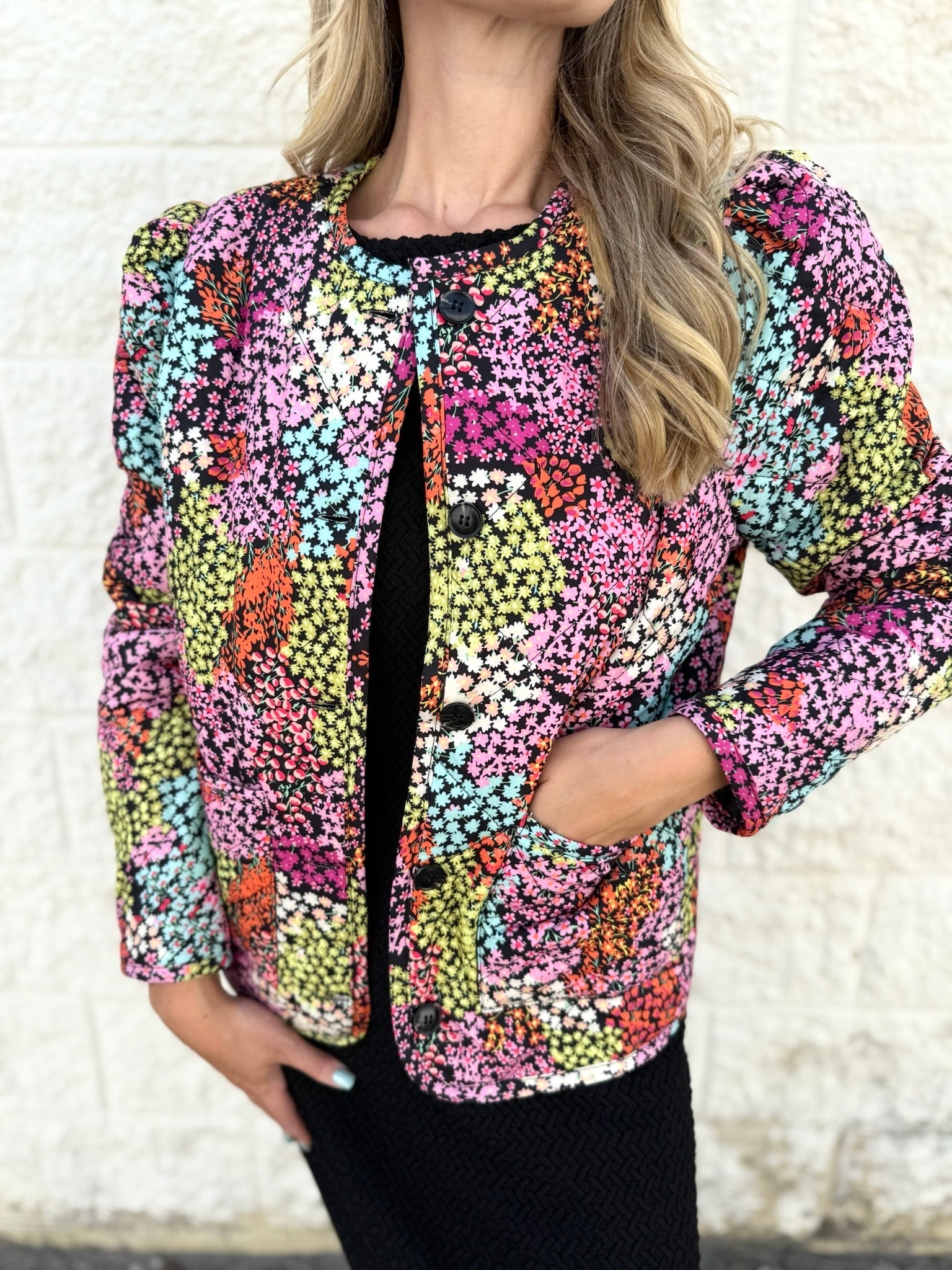 Quilted Puff Sleeve Jacket - Black