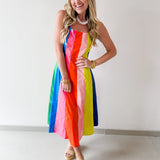Rainbow Colorblock A Line Dress