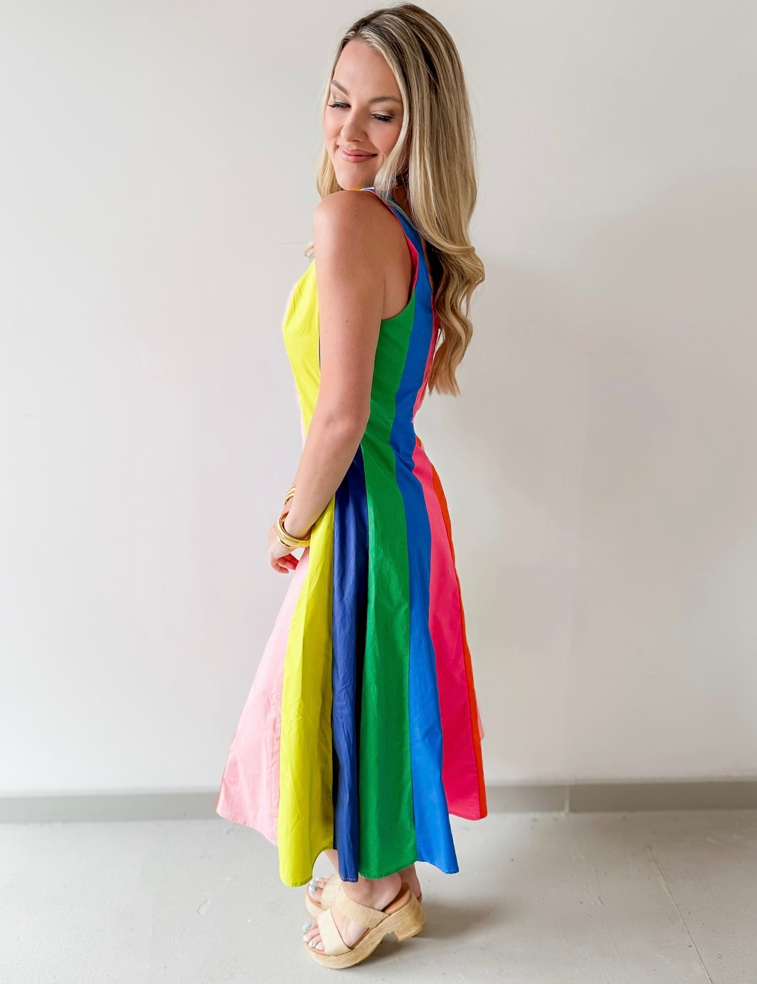 Rainbow Colorblock A Line Dress