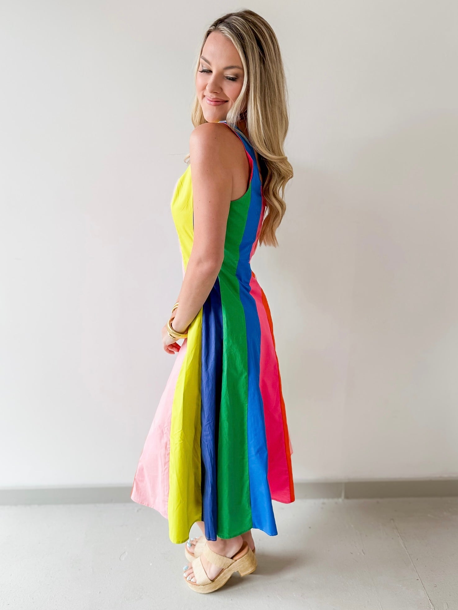 Rainbow Colorblock A Line Dress