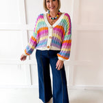 Rainbow Contrast Knit Cardigan