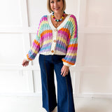 Rainbow Contrast Knit Cardigan