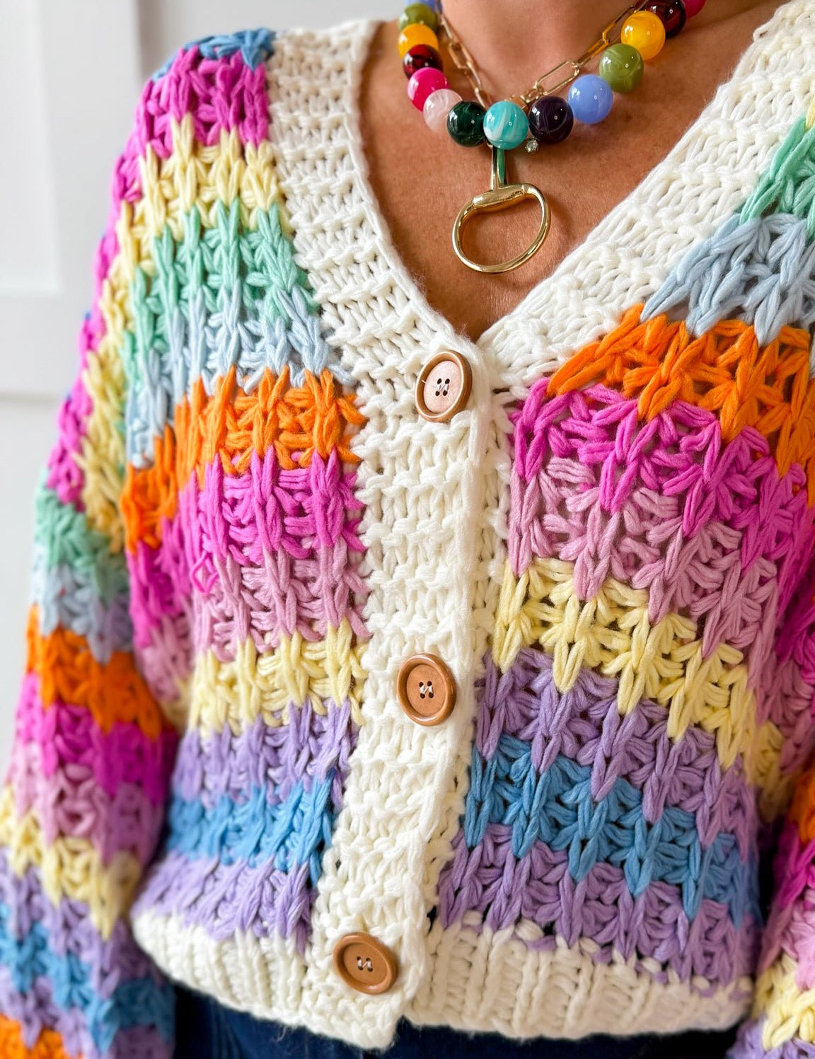 Rainbow Contrast Knit Cardigan