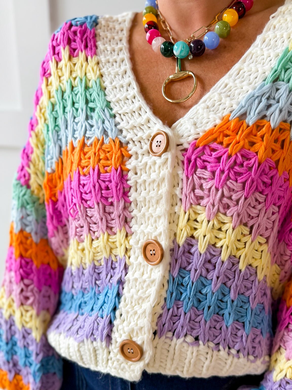 Rainbow Contrast Knit Cardigan
