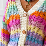 Rainbow Contrast Knit Cardigan