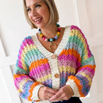 Rainbow Contrast Knit Cardigan