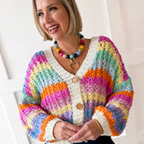 Rainbow Contrast Knit Cardigan