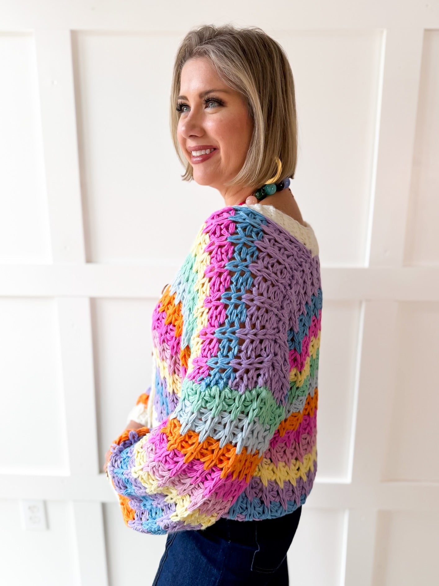 Rainbow Contrast Knit Cardigan
