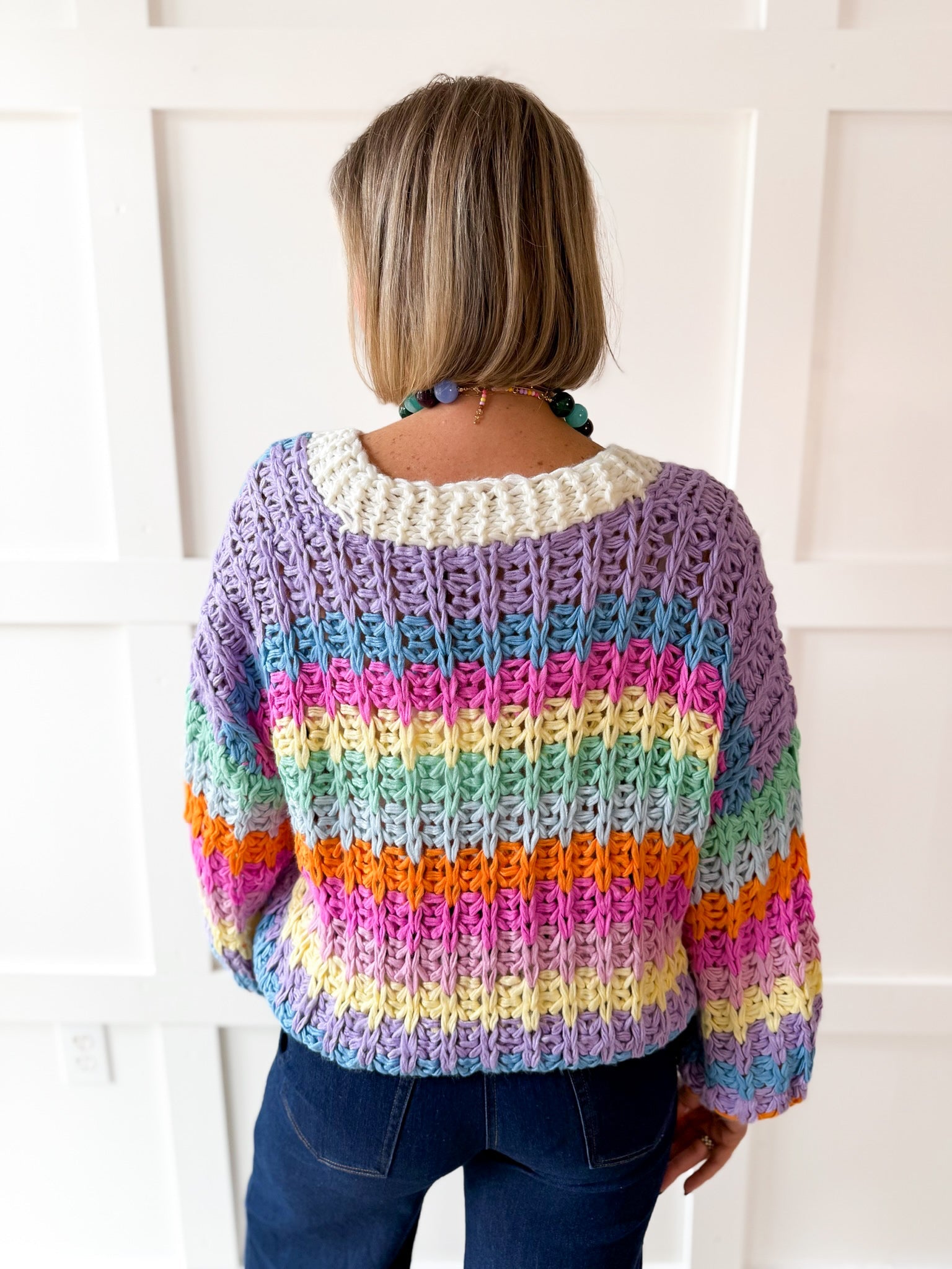 Rainbow Contrast Knit Cardigan