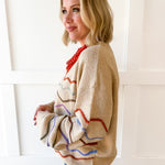 Rainbow Zig Zag Knit Sweater- Khaki