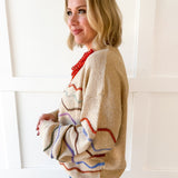 Rainbow Zig Zag Knit Sweater- Khaki