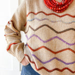 Rainbow Zig Zag Knit Sweater- Khaki