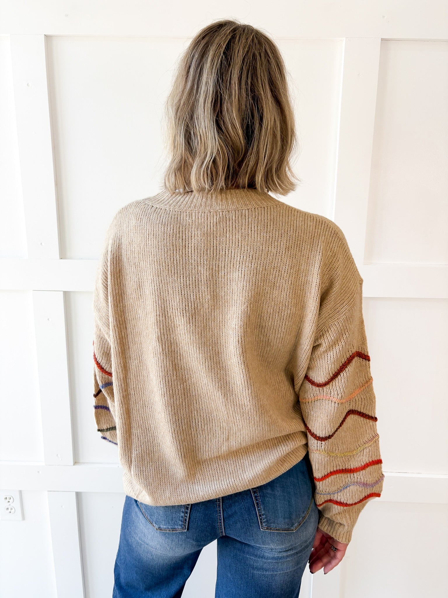 Rainbow Zig Zag Knit Sweater- Khaki
