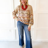 Rainbow Zig Zag Knit Sweater- Khaki