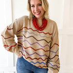 Rainbow Zig Zag Knit Sweater- Khaki