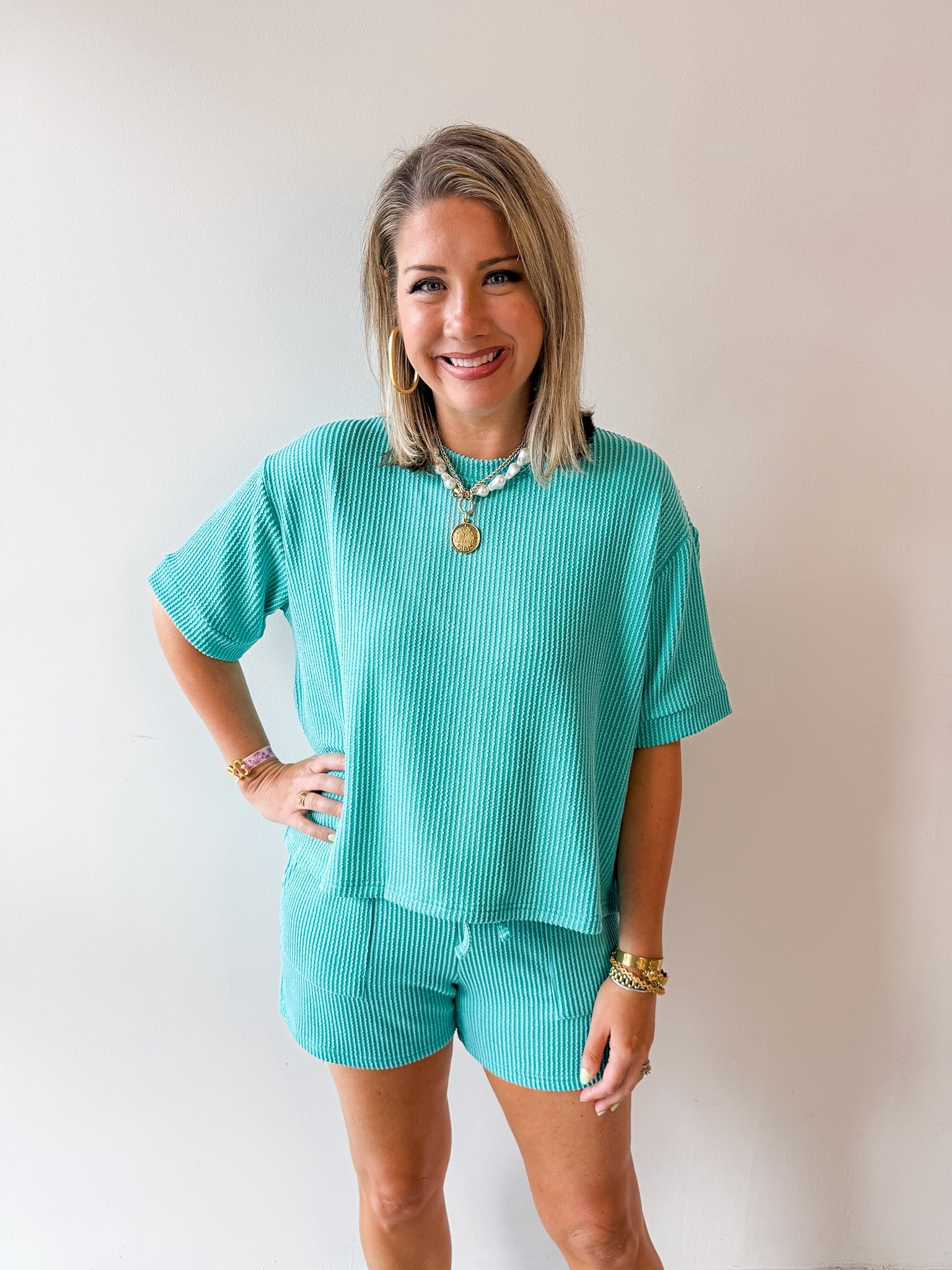 Raised rib short sleeve tee & short pants set