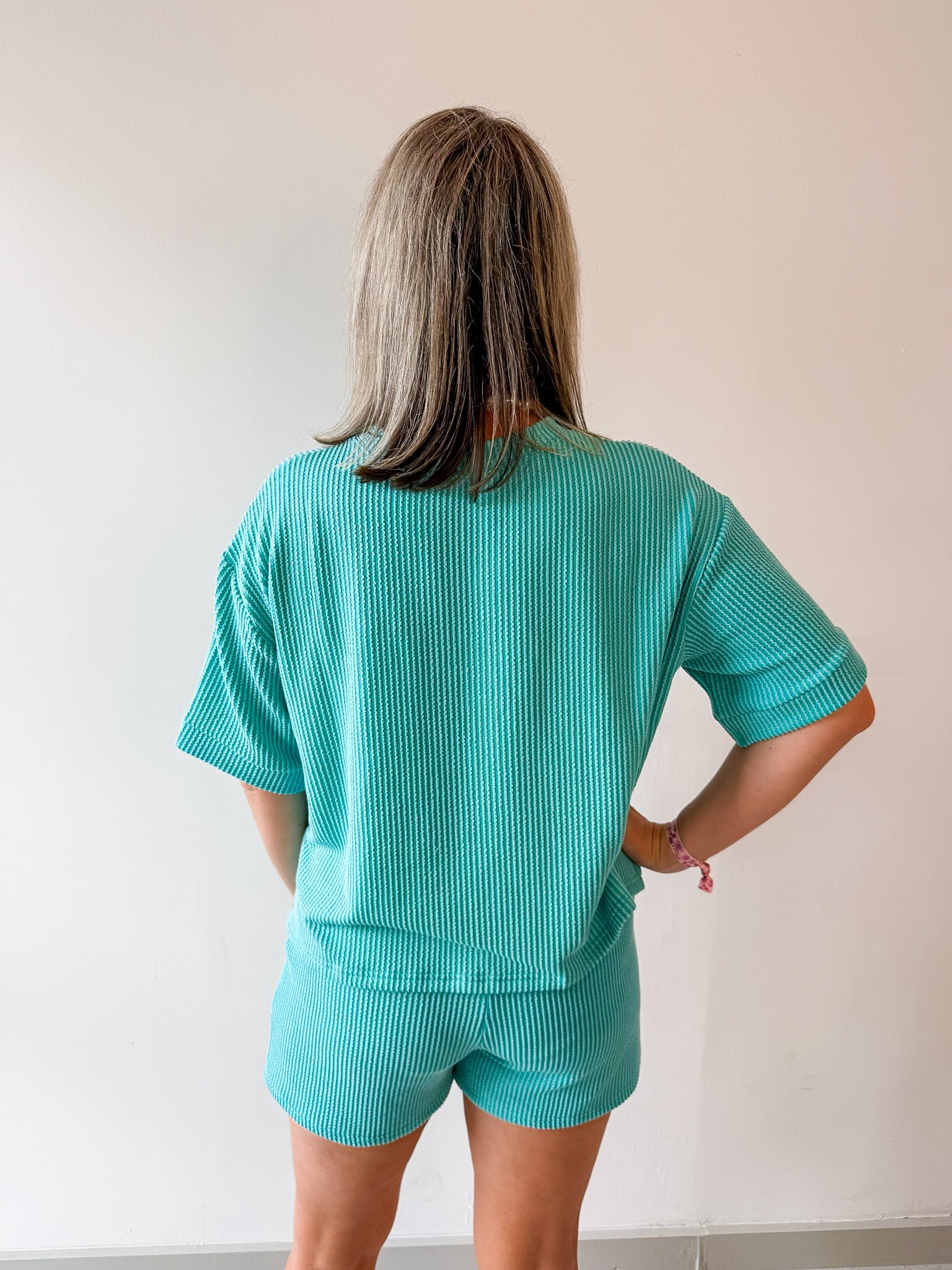 Raised rib short sleeve tee & short pants set
