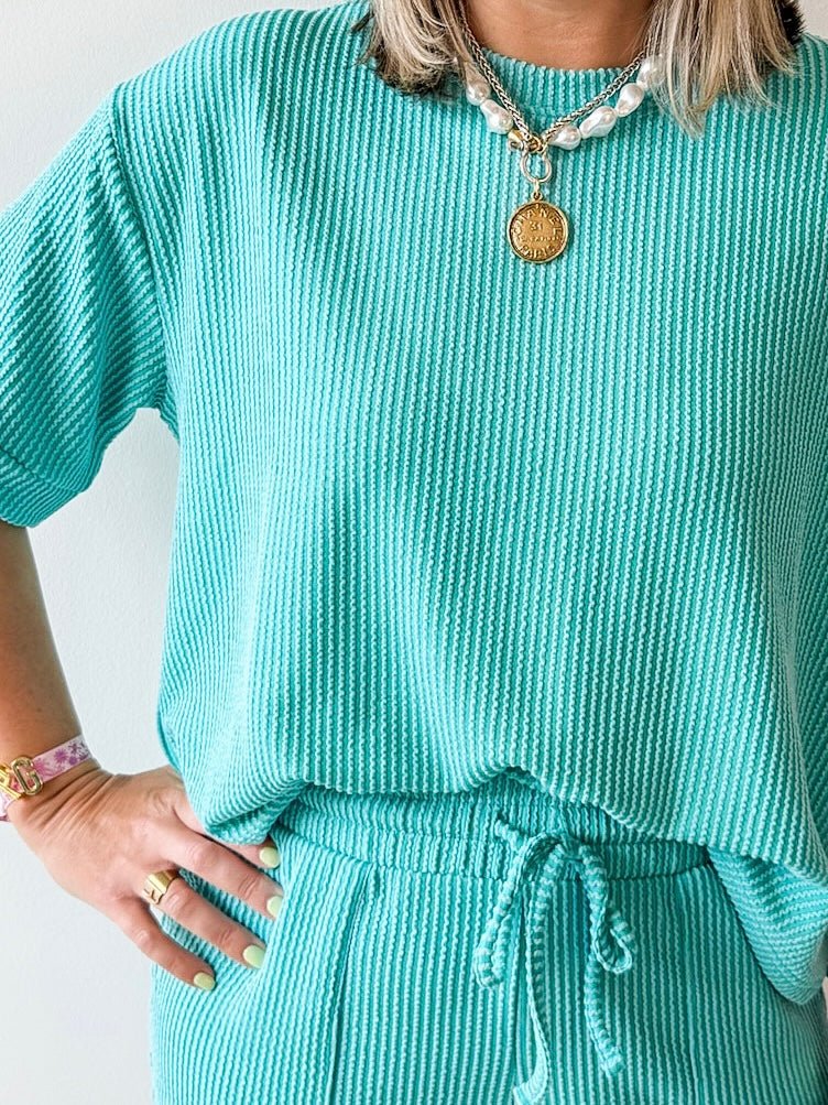 Raised rib short sleeve tee & short pants set