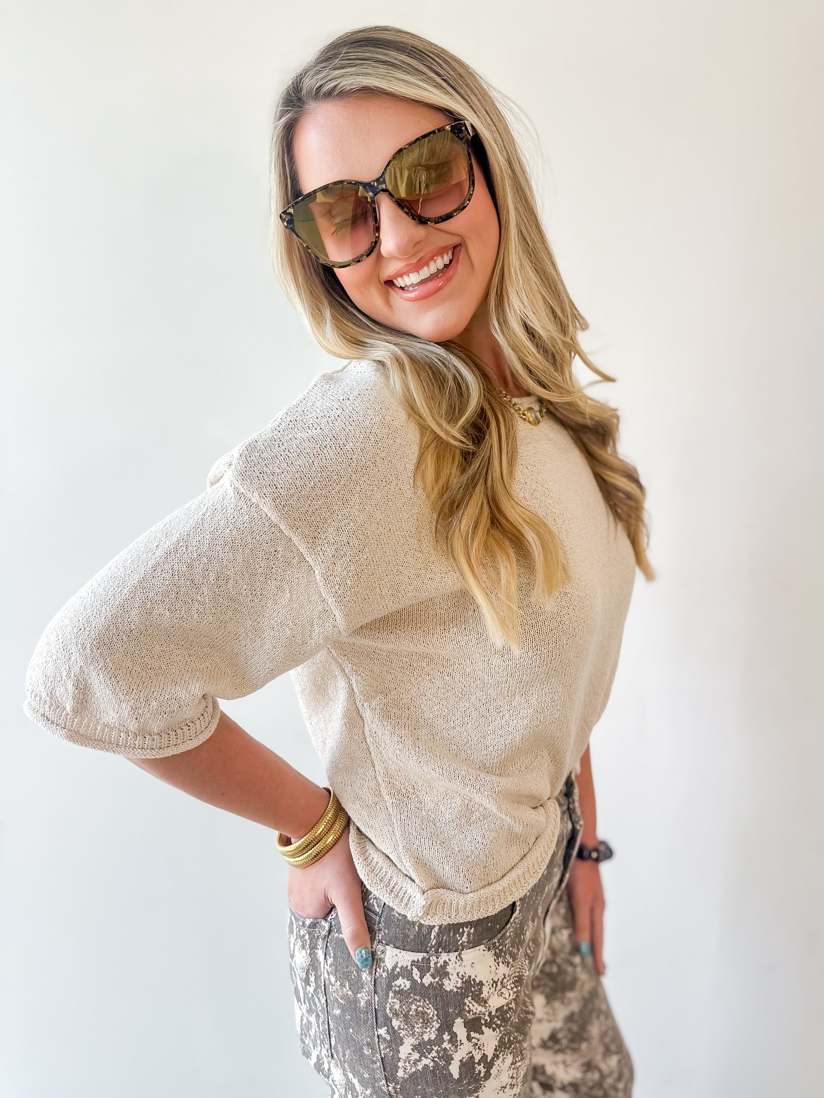 Raw Edge Knit Sweater- Oatmeal
