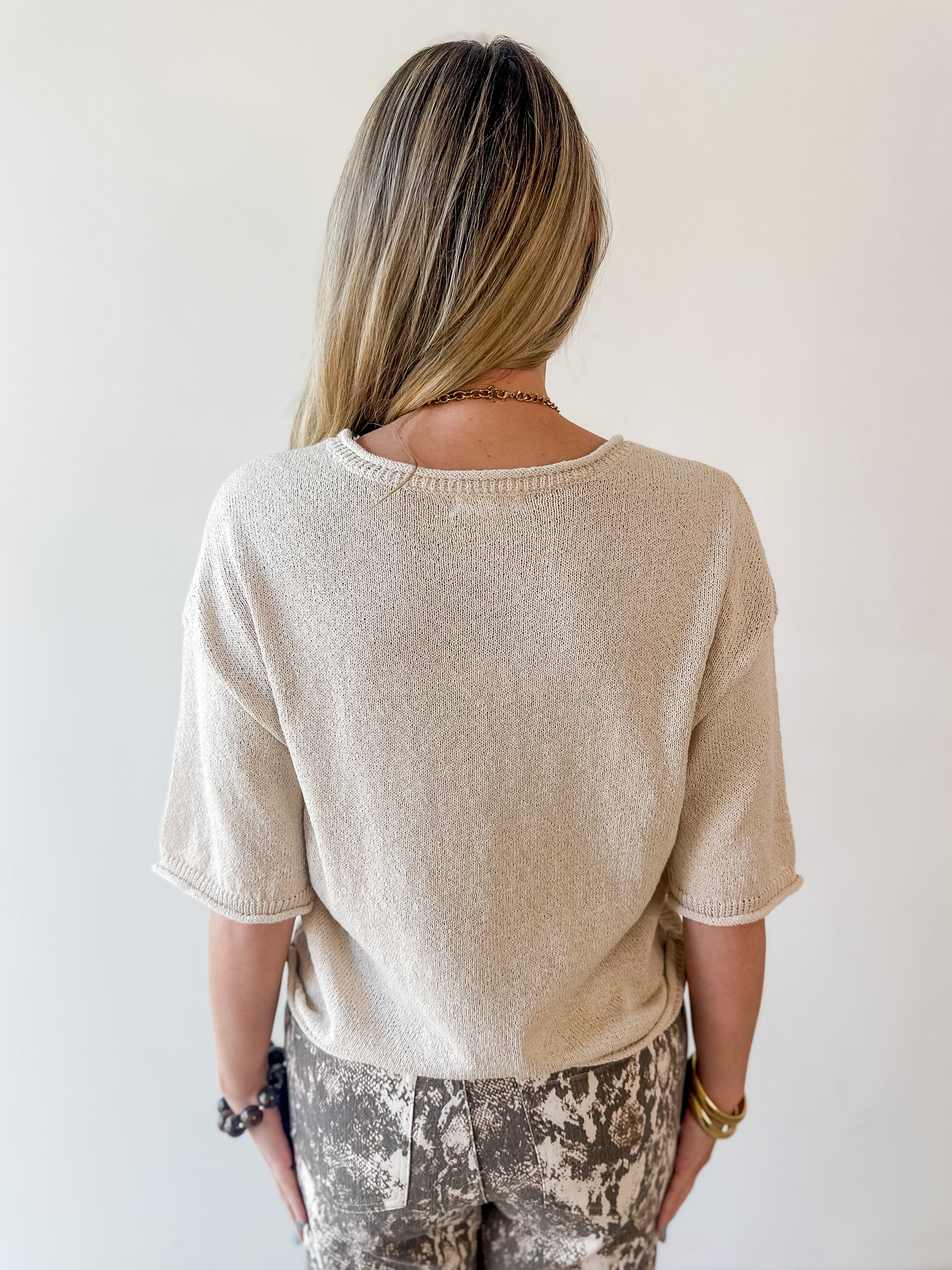 Raw Edge Knit Sweater- Oatmeal