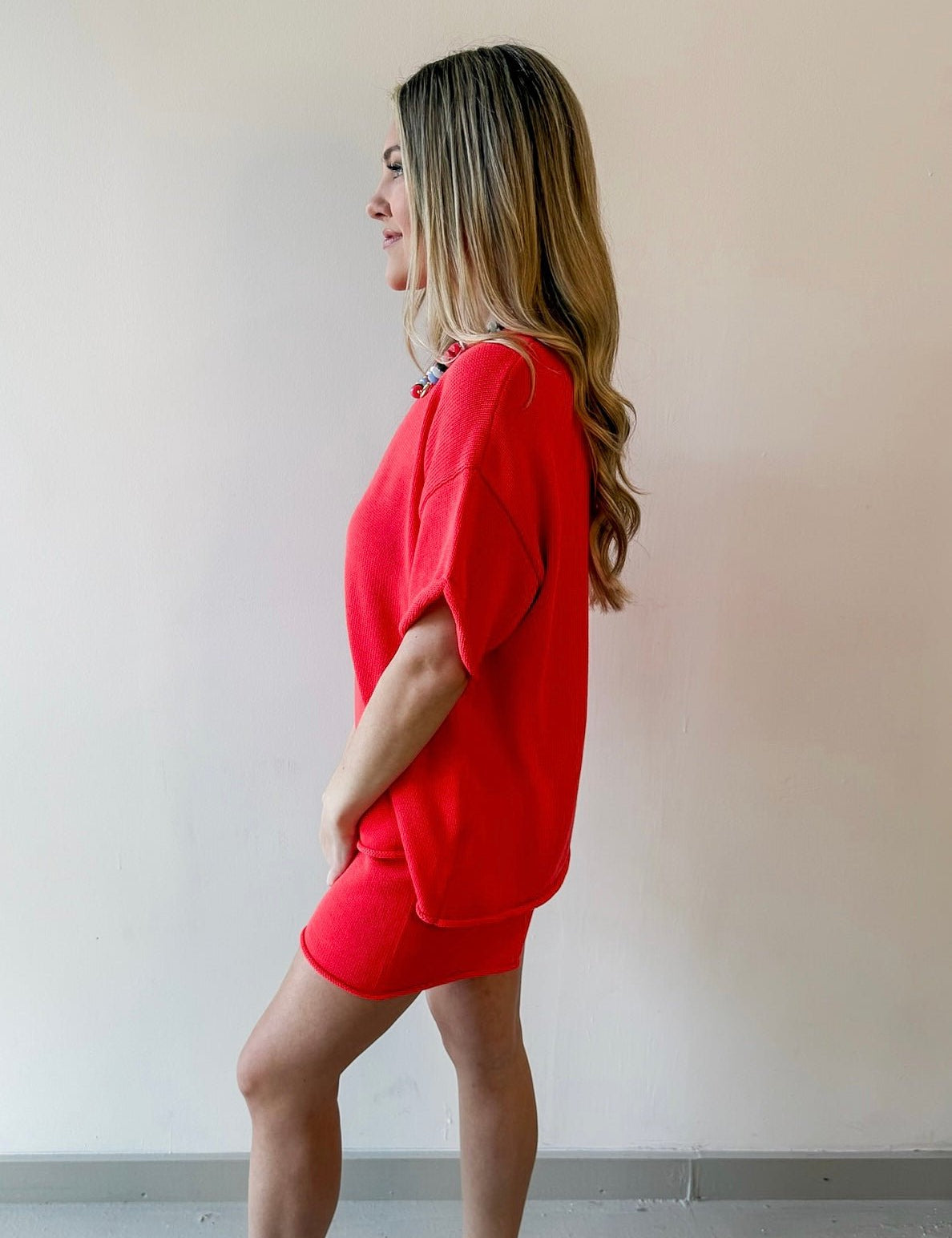 Raw Edge Sweater & Shorts Set - Papaya