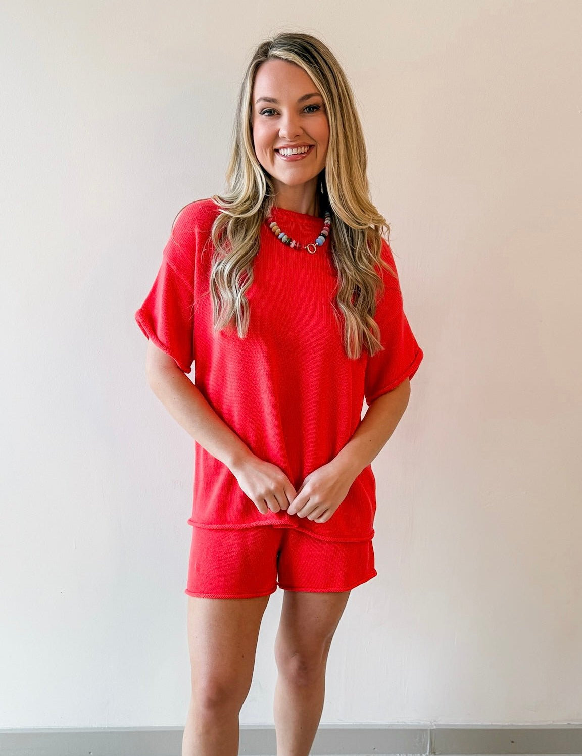 Raw Edge Sweater & Shorts Set - Papaya