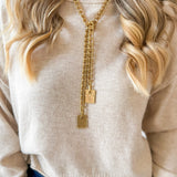Rectangle Chain Lariat Necklace - 24K Gold