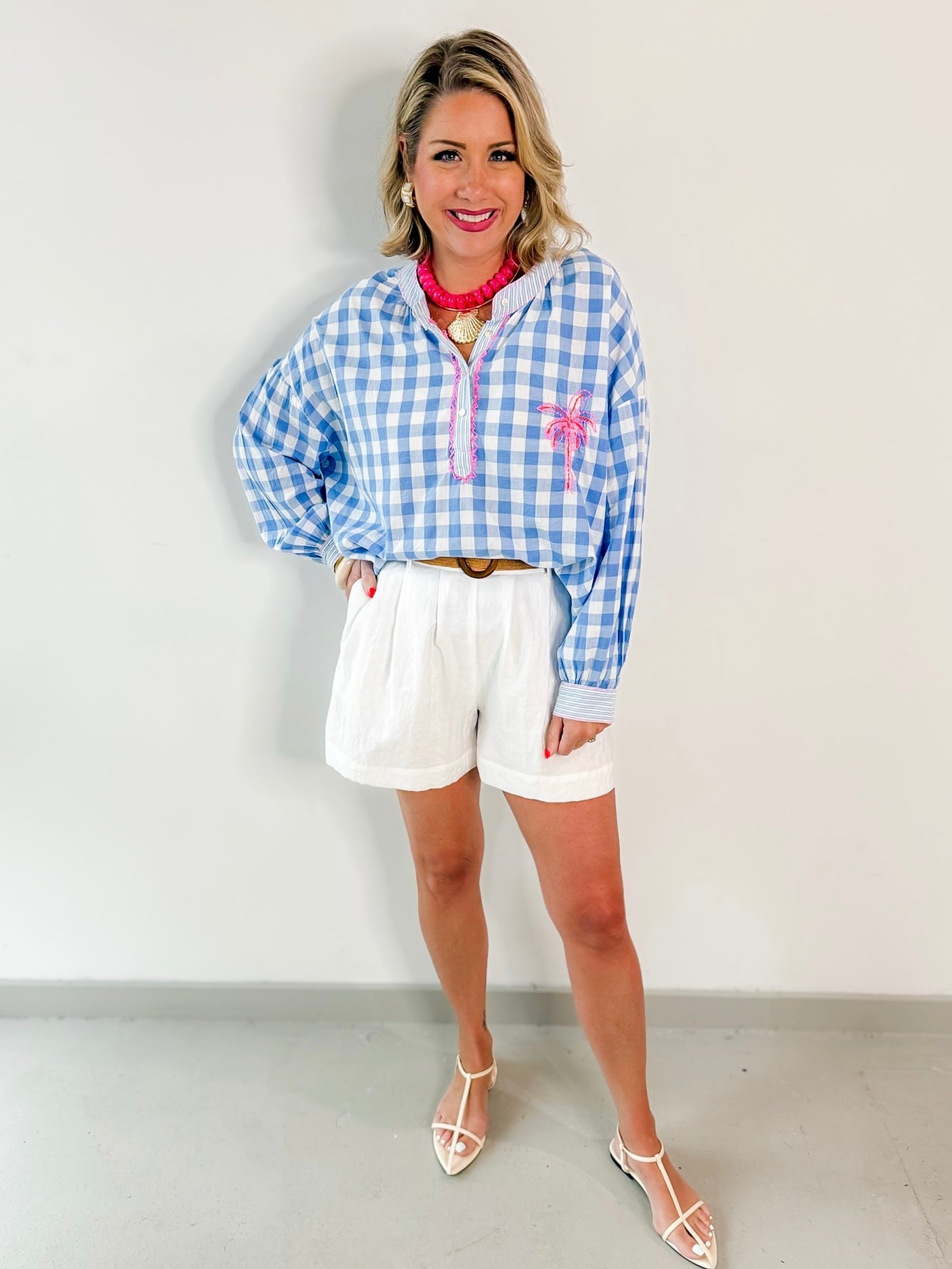 Relaxed Fit Mock Neck Placket Top