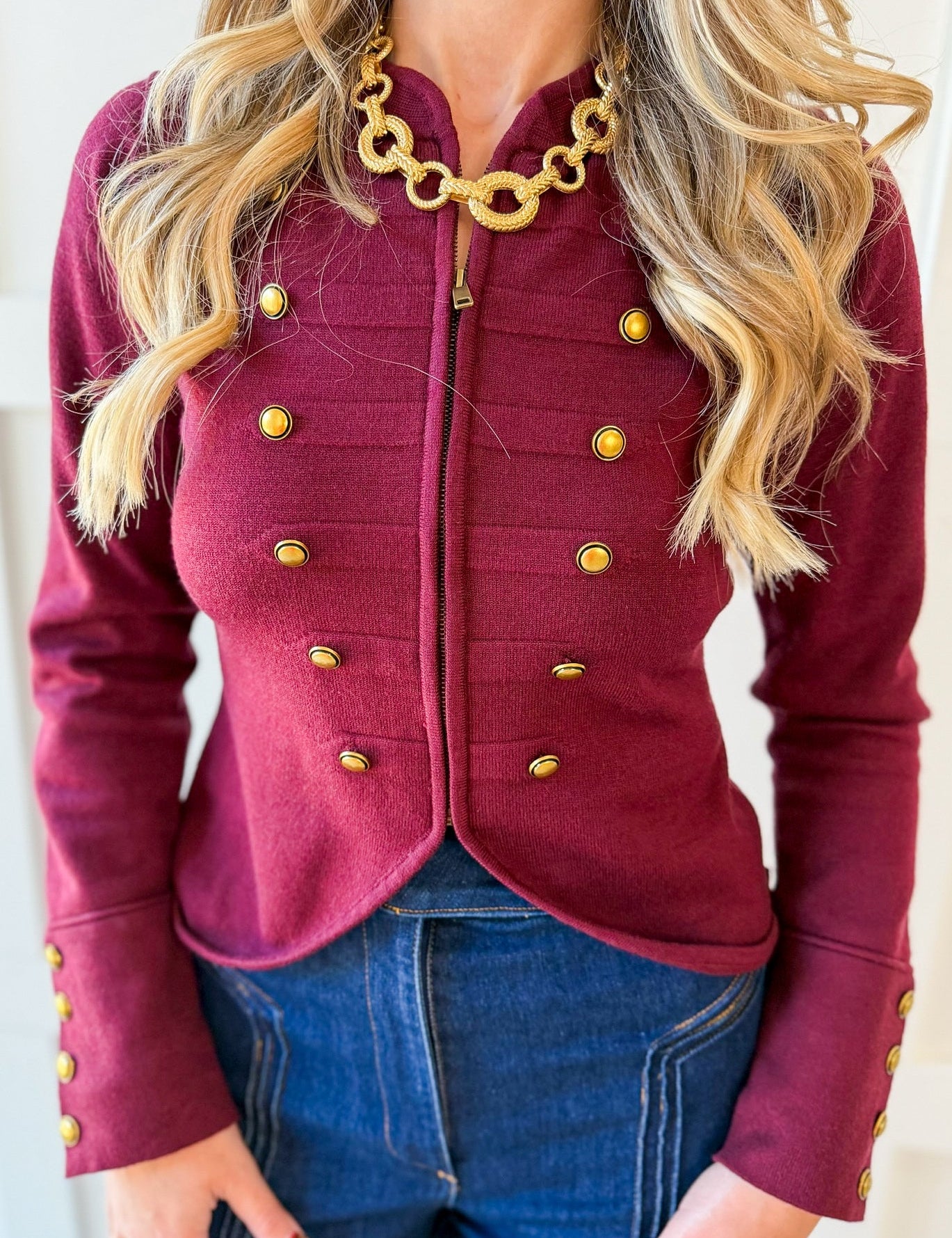Retro Military Crop Jacket - Wine