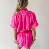 Rib Top & Bubble Skort Set - Hot Pink
