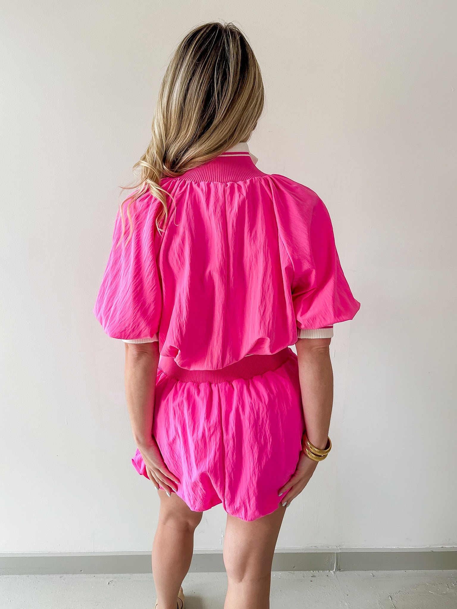 Rib Top & Bubble Skort Set - Hot Pink