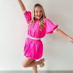 Rib Top & Bubble Skort Set - Hot Pink