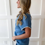 Ribbed Contrast Piped Knit Top
