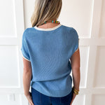 Ribbed Contrast Piped Knit Top