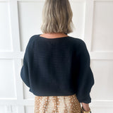 Ribbed Dolman Knit Top - Black