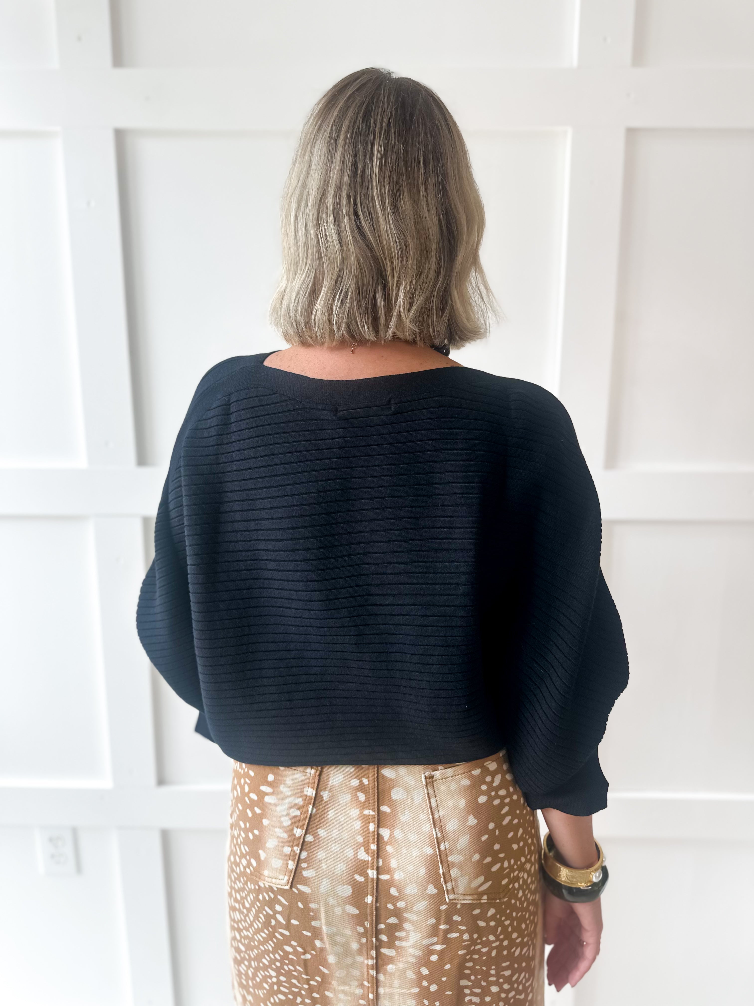 Ribbed Dolman Knit Top - Black