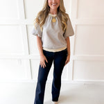 Ribbed Knit Pleather Top -Cream